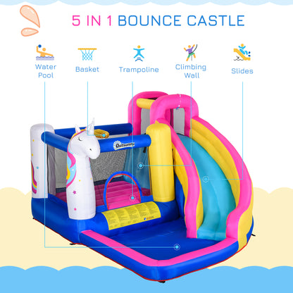 Outsunny 5 in 1 Bouncy Castle for Children with Blower for 3-8 Years Old Kids