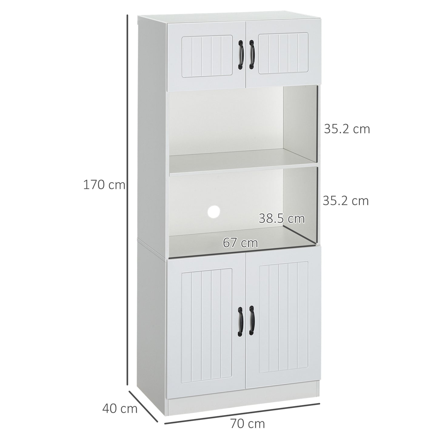 Kitchen Cupboard, 5-Tier Storage Cabinet with Adjustable Bottom Shelf, Open Microwave Countertop, White