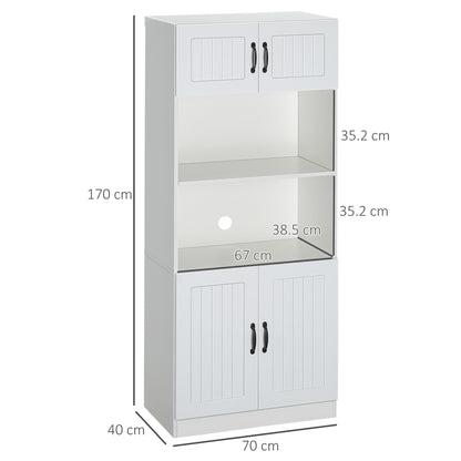 Kitchen Cupboard, 5-Tier Storage Cabinet with Adjustable Bottom Shelf, Open Microwave Countertop, White