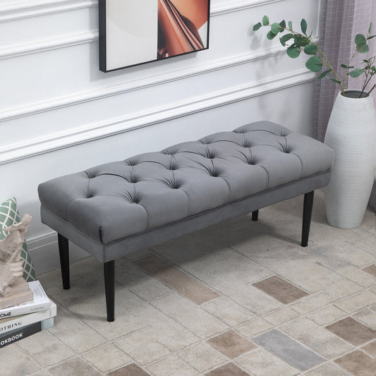 Entryway Bench, Bed End Bench, Button Tufted Window Seat, Upholstered Accent Stool for Living Room, Bedroom, Hallway, Grey