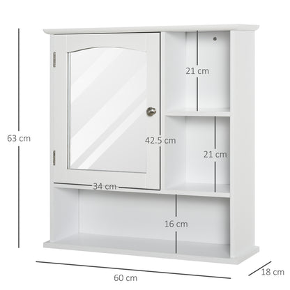 Kleankin Bathroom Cabinet, Wall Mount Storage Organizer with Mirror, Adjustable Shelf for Bathroom, Kitchen, Bedroom, White