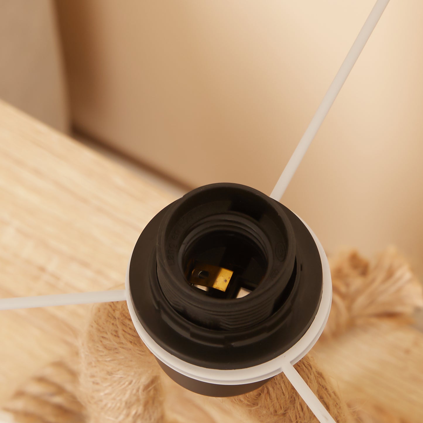 Farmhouse Table Lamp with Rope Base for E27 LED Halogen Bulb, Desk Fabric Light, Bedroom, Living room, Study