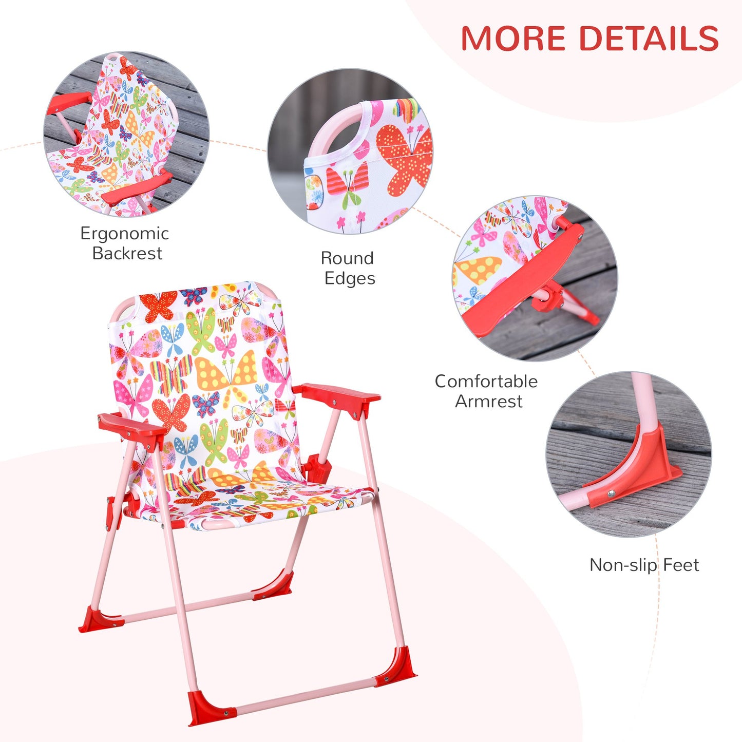 Outsunny Kids Folding Picnic Table and Chairs Set Colour Stripes Outdoor w/ Parasol