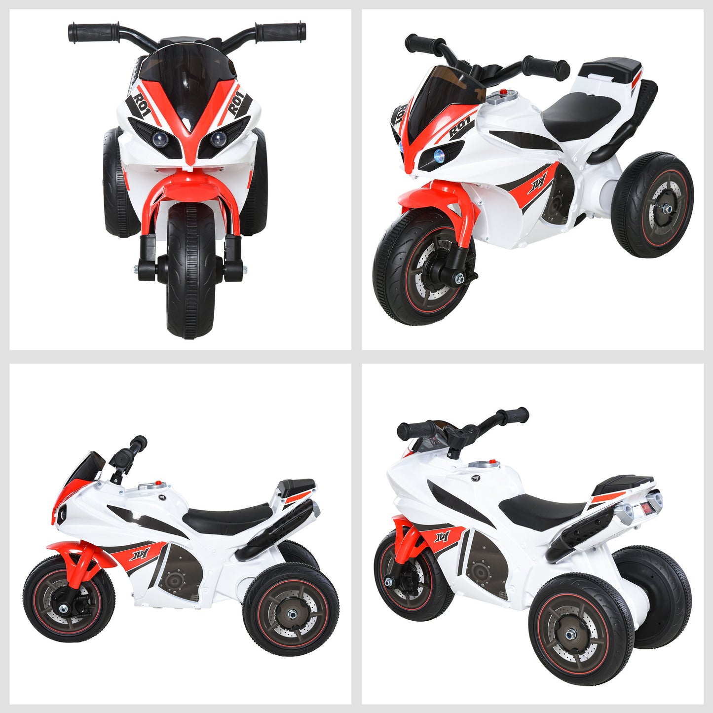 Kids Ride-On Police Bike 3-Wheel Vehicle w/ Music Lights Safe Seat Handlebars Toddler Child Learning Fun Development 18-36 Months White