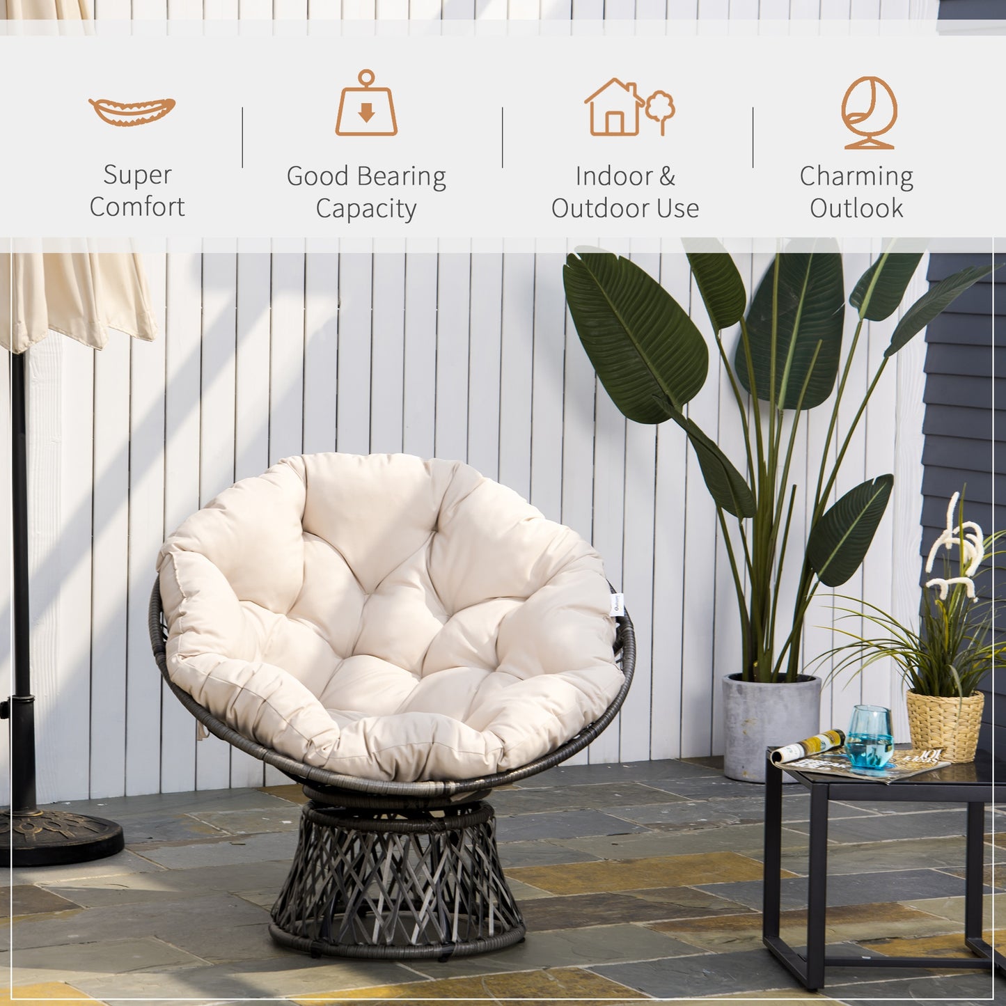 Outsunny 360° Swivel Rattan Chair Outdoor Wicker Chairs w/ Padded Cushion