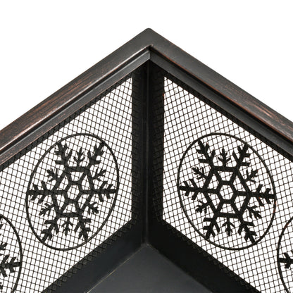 Outsunny Outdoor Fire Pit, Metal Square Firepit Bowl with Spark Screen, Poker for Patio, BBQ, Camping, 61 x 61 x 52cm, Black