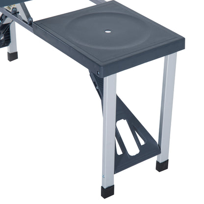 Outsunny Folding Picnic Table and Chair Set Portable Camping Hiking Dining Furniture with Four Chairs, Aluminium Frame and Suitcase for BBQ Party