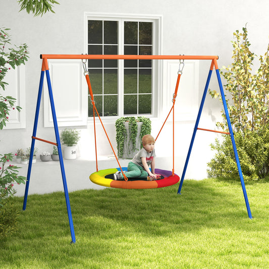 Outsunny Metal Kids Swing Set Nest Swing Seat with A-Frame Structure for Outdoor Use Multicoloured