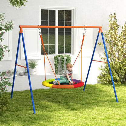 Outsunny Metal Kids Swing Set Nest Swing Seat with A-Frame Structure for Outdoor Use Multicoloured