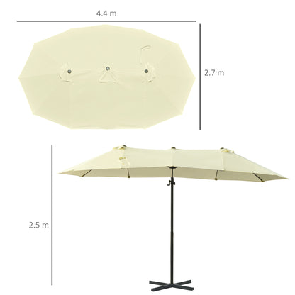 Outsunny Double Parasol Patio Umbrella Garden Sun Shade w/ Steel Pole 12 Support Ribs Crank Handle Easy Lift Twin Canopy - Beige