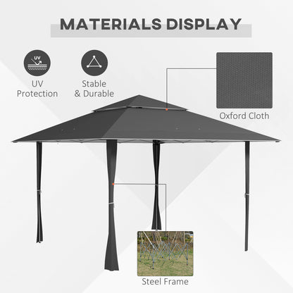 Outsunny 4 x 4m Pop-up Gazebo Double Roof Canopy Tent with UV Proof, Roller Bag & Adjustable Legs Outdoor Party, Steel Frame, Dark Grey