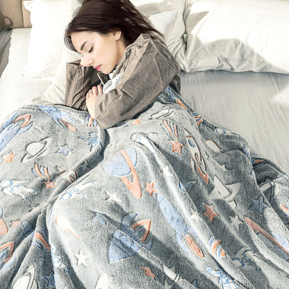 Glow in The Dark Flannel Fleece Throw Blanket, Fluffy Warm Throw Blanket, Kids Galaxy Stars Luminous Blanket, 203x153cm, Grey