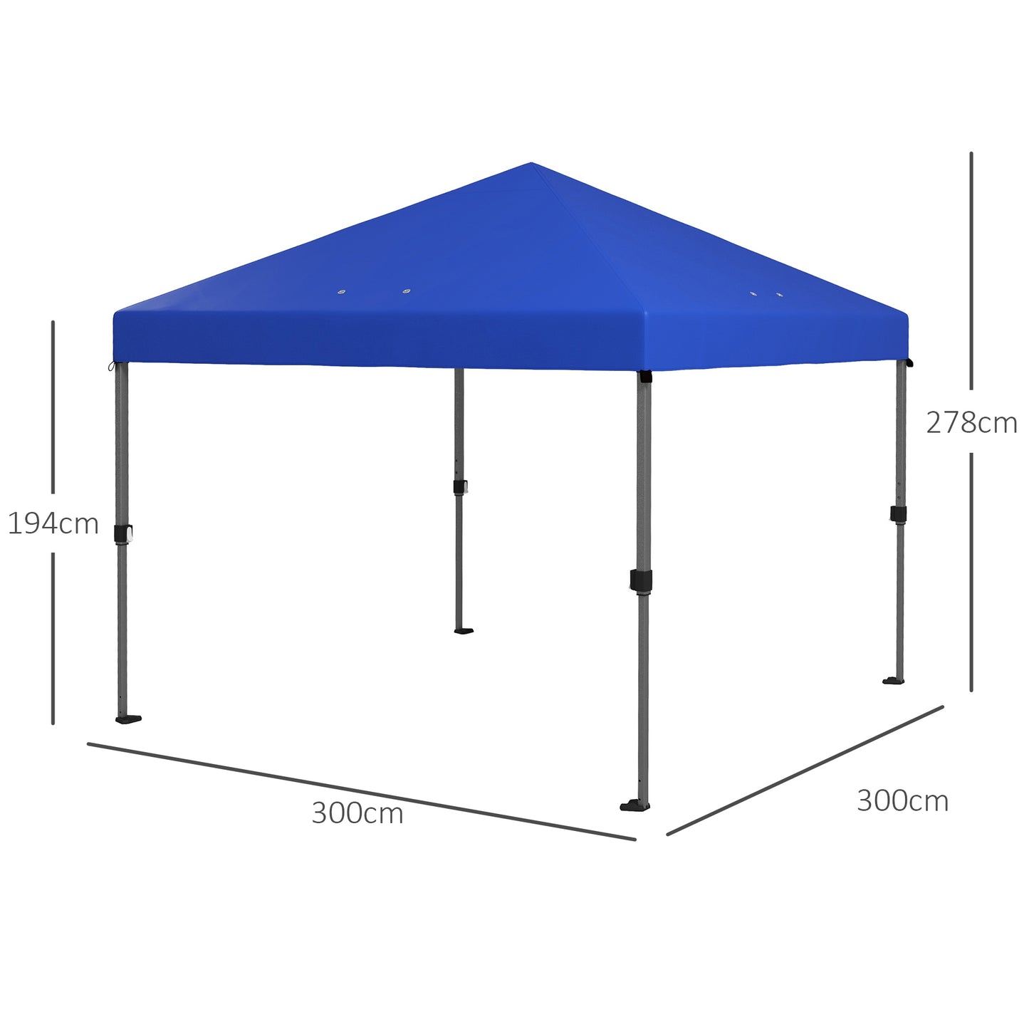 Outsunny 3 x 3(m) Pop Up Gazebo 1 Person Easy Up Marquee Party Tent With 1 Button Push Adjustable Straight Legs, Instant Shelter - Blue