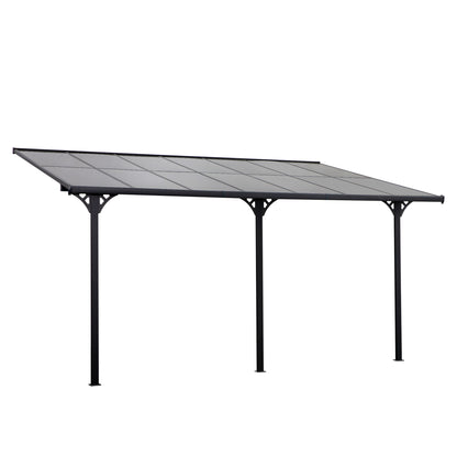 Outsunny Outdoor Patio Wall-mounted 4.35 x 3(m) Gazebo Pergola, Aluminum Post, PC Roof