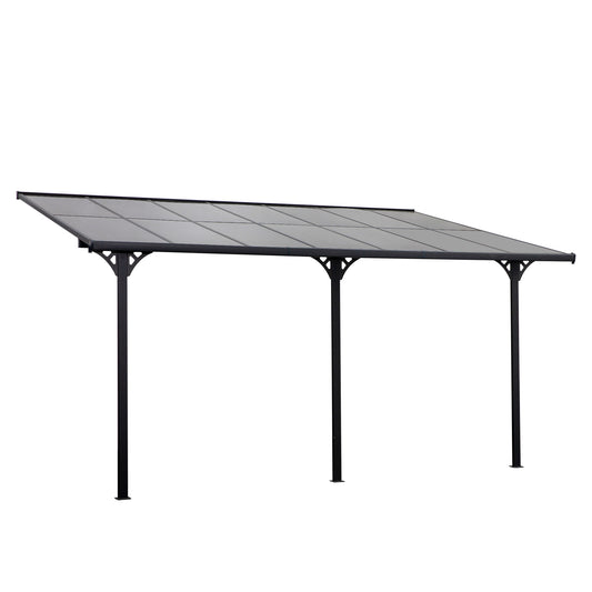Outsunny Outdoor Patio Wall-mounted 4.35 x 3(m) Gazebo Pergola, Aluminum Post, PC Roof