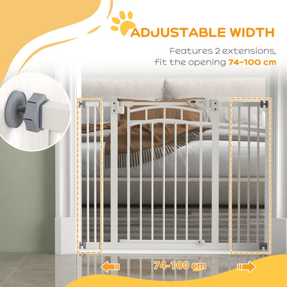 PawHut Pressure Fit Stair Gate, Dog Gate With Auto Closing Door for Small, Medium Dog, Easy Installation, for Width 74 to 100cm