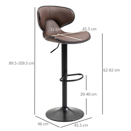 Swivel Bar Stools Set of 2, Barstools with Footrest and Backrest, Steel Frame Gas Lift, for Kitchen Counter Dining Room, Brown