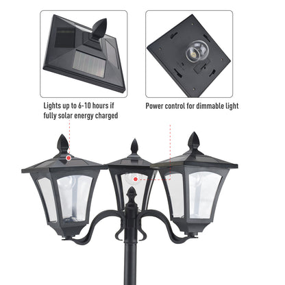 Outsunny 3-Solar Powered Lamp Post, IP44, 51.5Lx47Wx182.5H cm-Black