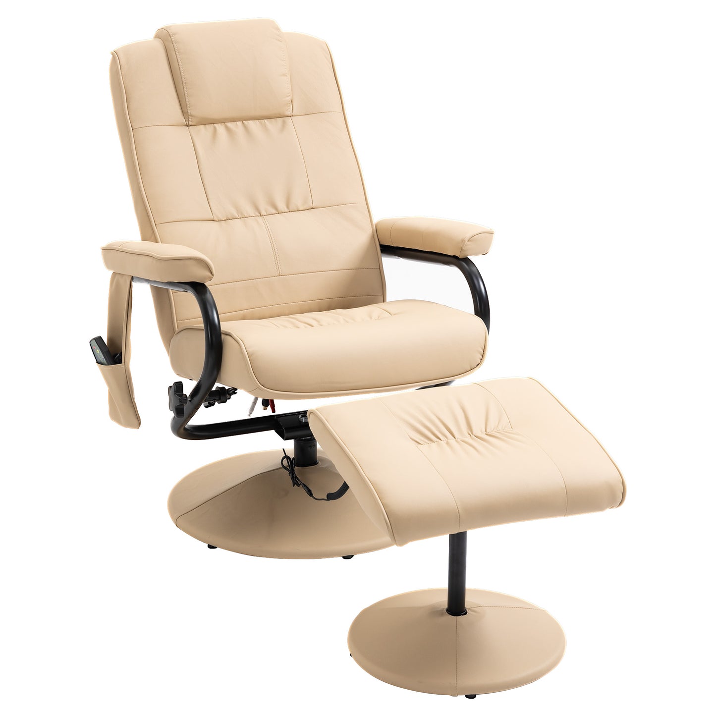 Manual Sofa Reclining Armchair PU Leather Massage Recliner Chair and Ottoman, Cream