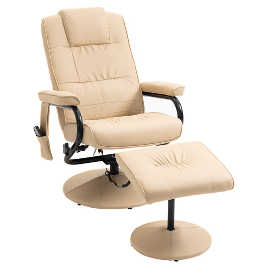 Manual Sofa Reclining Armchair PU Leather Massage Recliner Chair and Ottoman, Cream