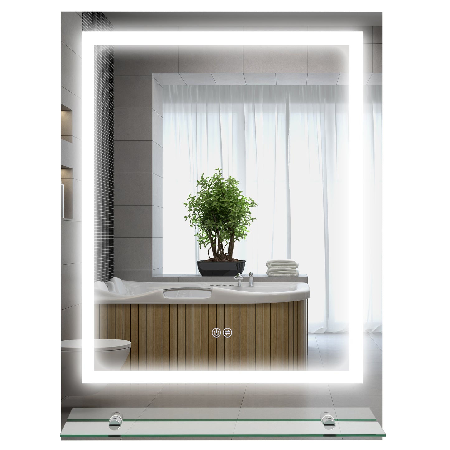 Kleankin LED Bathroom Mirror with Lights and Shelf, Illuminated Makeup Mirror, Vanity Mirror with 3 Colour, Smart Touch, Anti-Fog