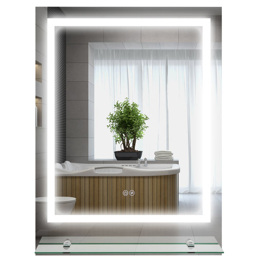 Kleankin LED Bathroom Mirror with Lights and Shelf, Illuminated Makeup Mirror, Vanity Mirror with 3 Colour, Smart Touch, Anti-Fog