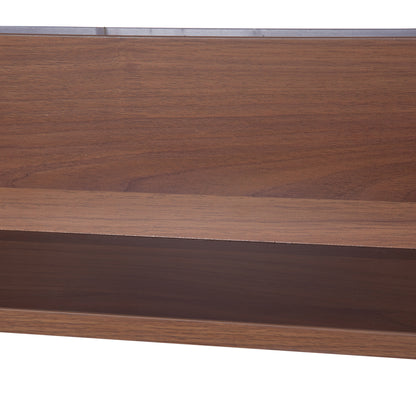 Kleankin Wall Mounted Glass Bathroom Mirror Cabinet Storage Shelf, 63Wx60Hx13.5T cm-Light Walnut