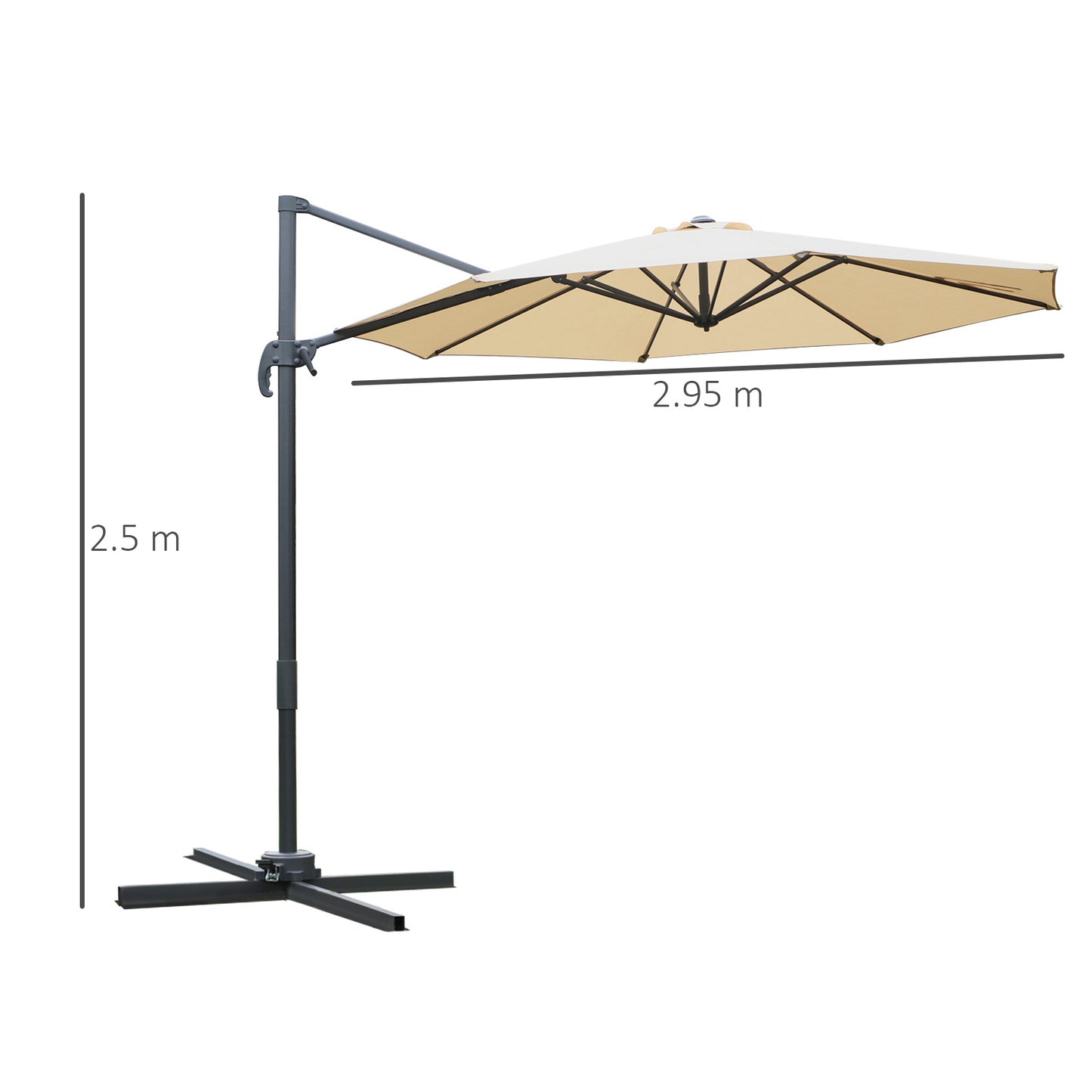Outsunny 3(m) Patio Offset Parasol Roma Umbrella Cantilever Hanging Sun Shade Canopy Shelter 360° Rotation with Cross Base - Beige
