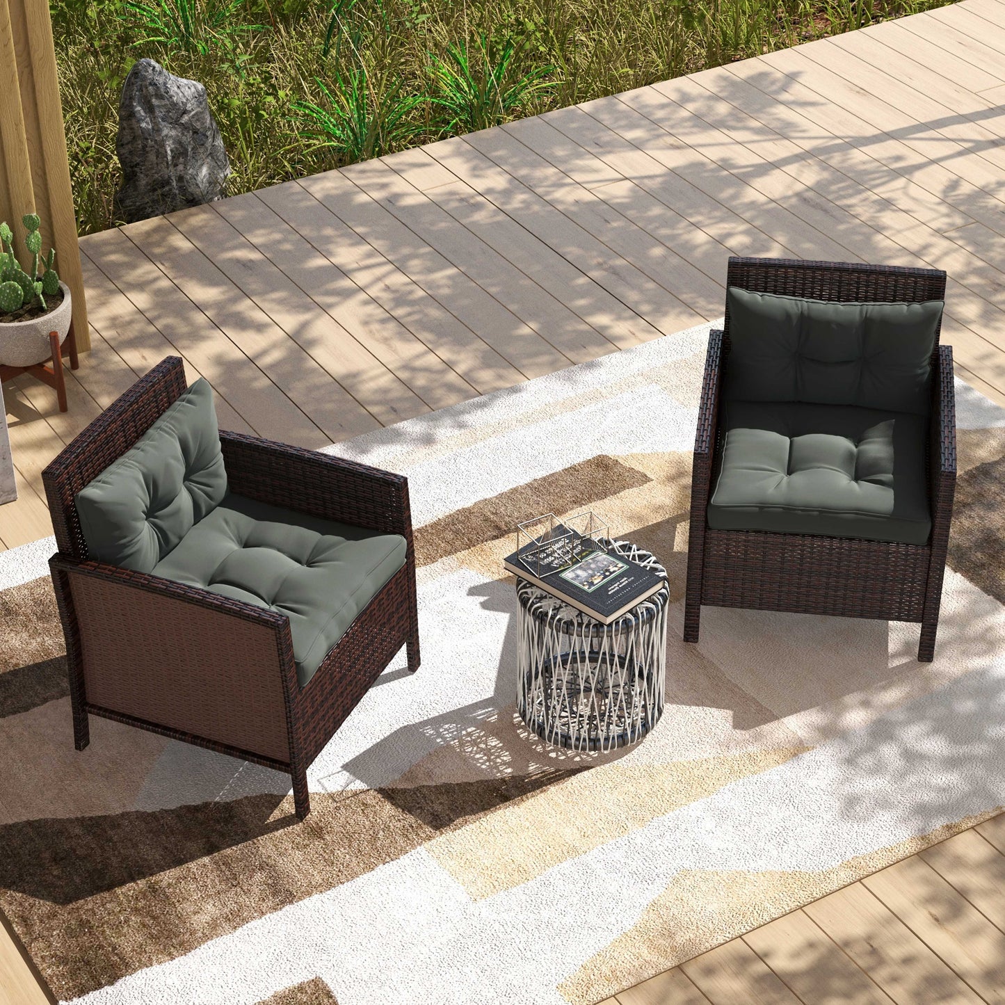 Outsunny 4-Piece Seat Cushions Back Pillows Replacement, Patio Chair Cushions Set for Indoor Outdoor, Light Grey