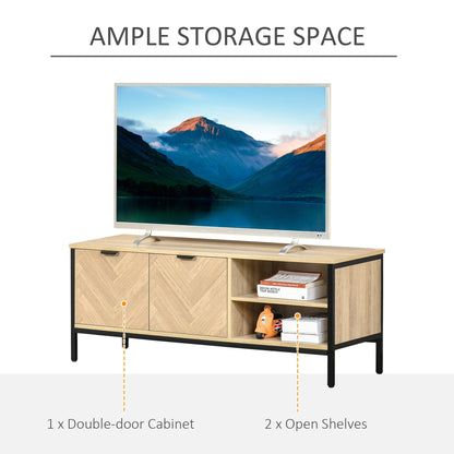 Double Door TV Cabinet Stand with Adjustable Storage Shelves Entertainment Unit Centre Home Furniture, for Living Room Bedroom, Natural