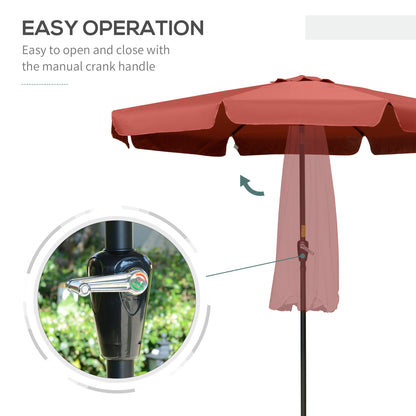 Outsunny 2.66m Patio Umbrella Garden Parasol Outdoor Sun Shade Table Umbrella with Ruffles, 8 Sturdy Ribs, Wine Red