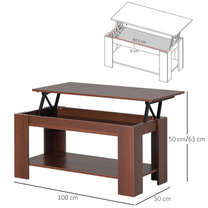 Modern Lift Up Top Coffee Table Desk Hidden Storage Bottom Shelf  100W x 50D x 63H cm