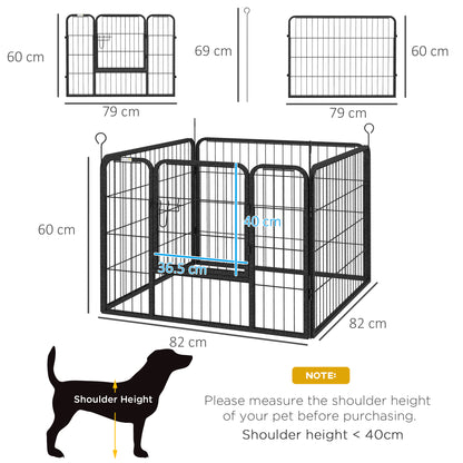 Pet Playpen | 4 Heavy-Duty Metal Panels | Lockable Step-Through Door | Ground Stakes | Foldable | Indoor & Outdoor | 82 x 82 x 60cm | Grey
