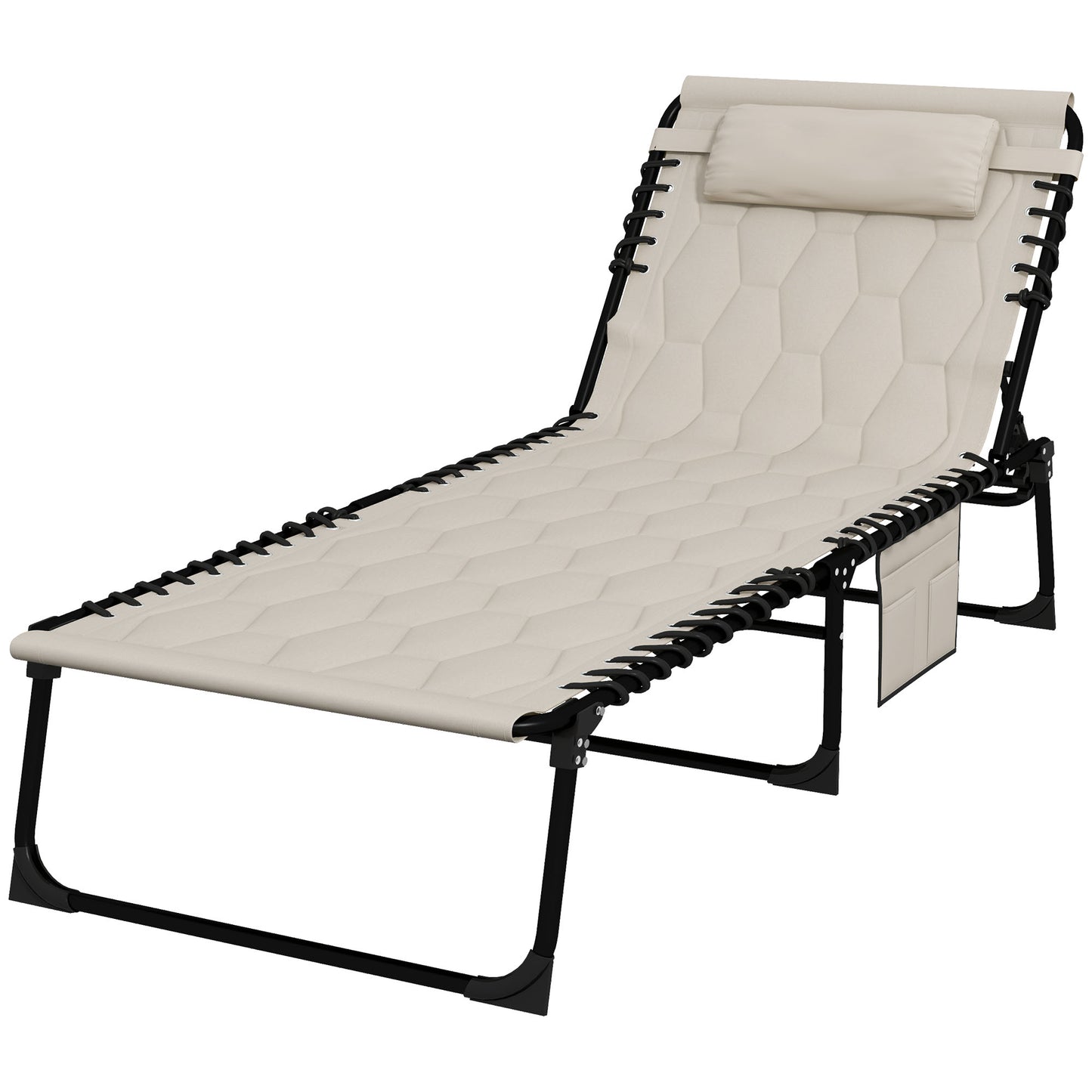 Outsunny Foldable Sun Lounger Set With 5-level Reclining Back, Outdoor Tanning Chair With Build-in Padded Seat, Side Pocket, Headrest - Khaki
