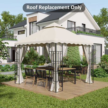 Outsunny 3 x 3 (m) Gazebo Canopy Replacement Covers, 2-Tier Gazebo Roof Replacement (TOP ONLY), Cream White