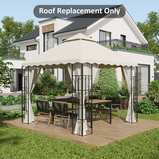Outsunny 3 x 3 (m) Gazebo Canopy Replacement Covers, 2-Tier Gazebo Roof Replacement (TOP ONLY), Cream White