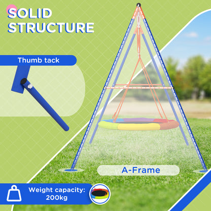 Outsunny Metal Kids Swing Set Nest Swing Seat with A-Frame Structure for Outdoor Use Multicoloured
