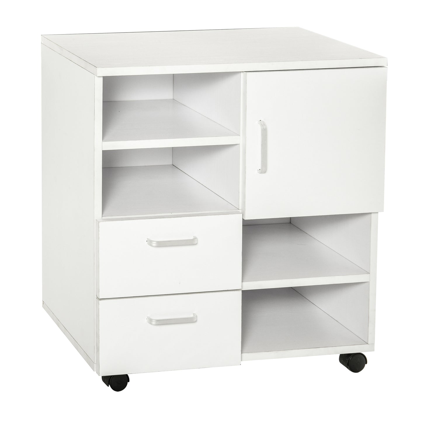 Mobile Storage Cabinet Sideboard Cupboard with Drawers 4 Shelves Lockable Wheels White