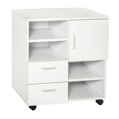 Mobile Storage Cabinet Sideboard Cupboard with Drawers 4 Shelves Lockable Wheels White
