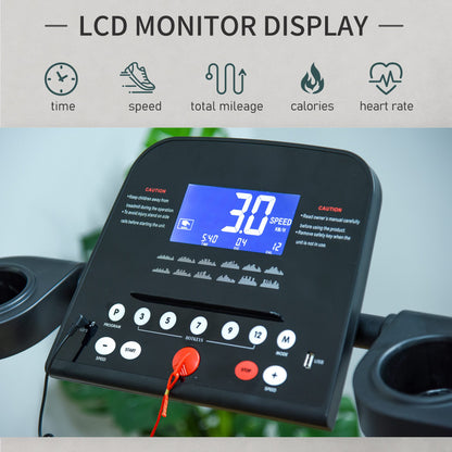 Treadmill Machine Electric Motorised Folding Running Machine MP3 & USB Player 5 Preset Programs w/ LCD Display, Drink Holders Black