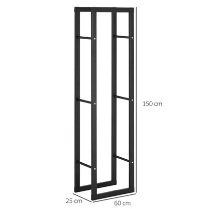 150cm Tall Metal Firewood Log Holder Rack Double Tier w/ Balanced Base Side Rails Indoor Outdoor Traditional Fireplace Log Storage Cradle