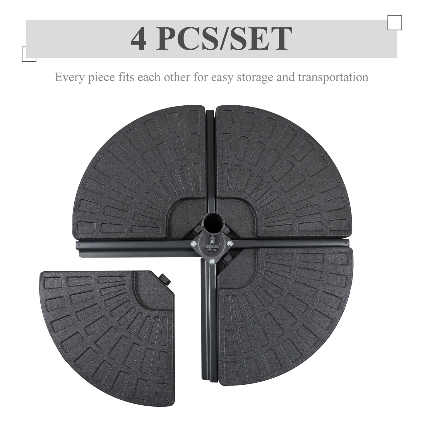 Outsunny 4 Piece Portable Round Parasol Base Umbrella Cross Stand Weights Holder Sand or Water Filled Outdoor Garden Patio