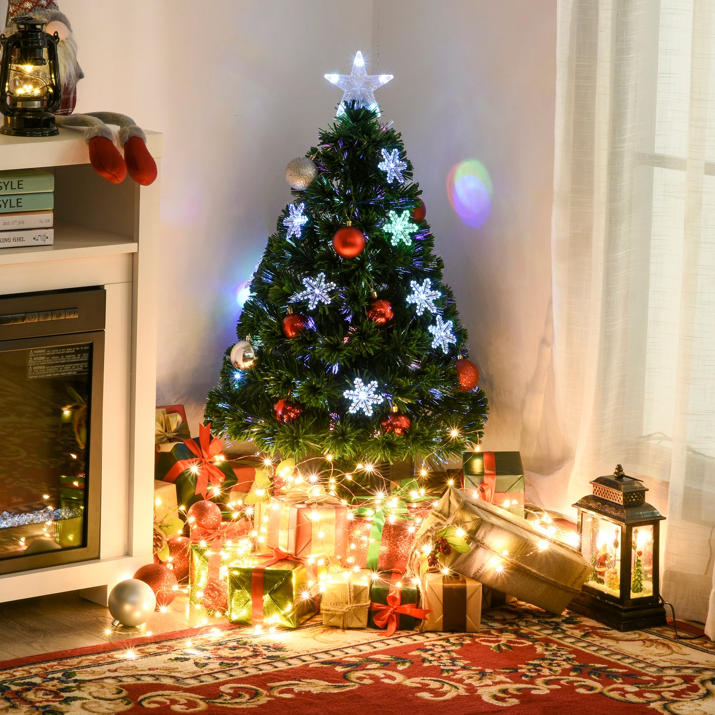 3ft Fibre Optic Christmas Tree 90cm With Showflakes, Green