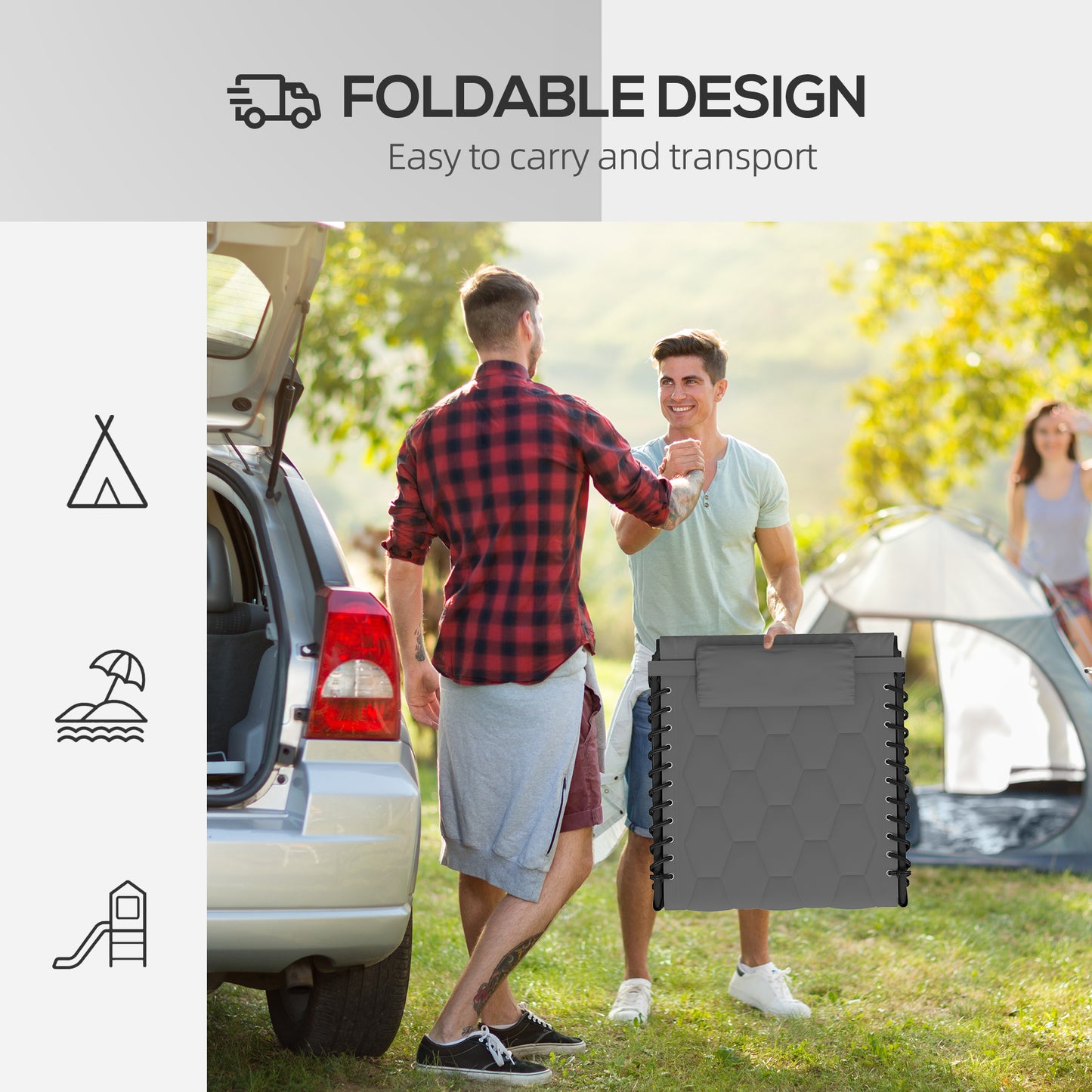 Outsunny Foldable Sun Lounger with 5 Level Reclining Back Outdoor Tanning Chair, Build In Padded Seat With Side Pocket - Grey