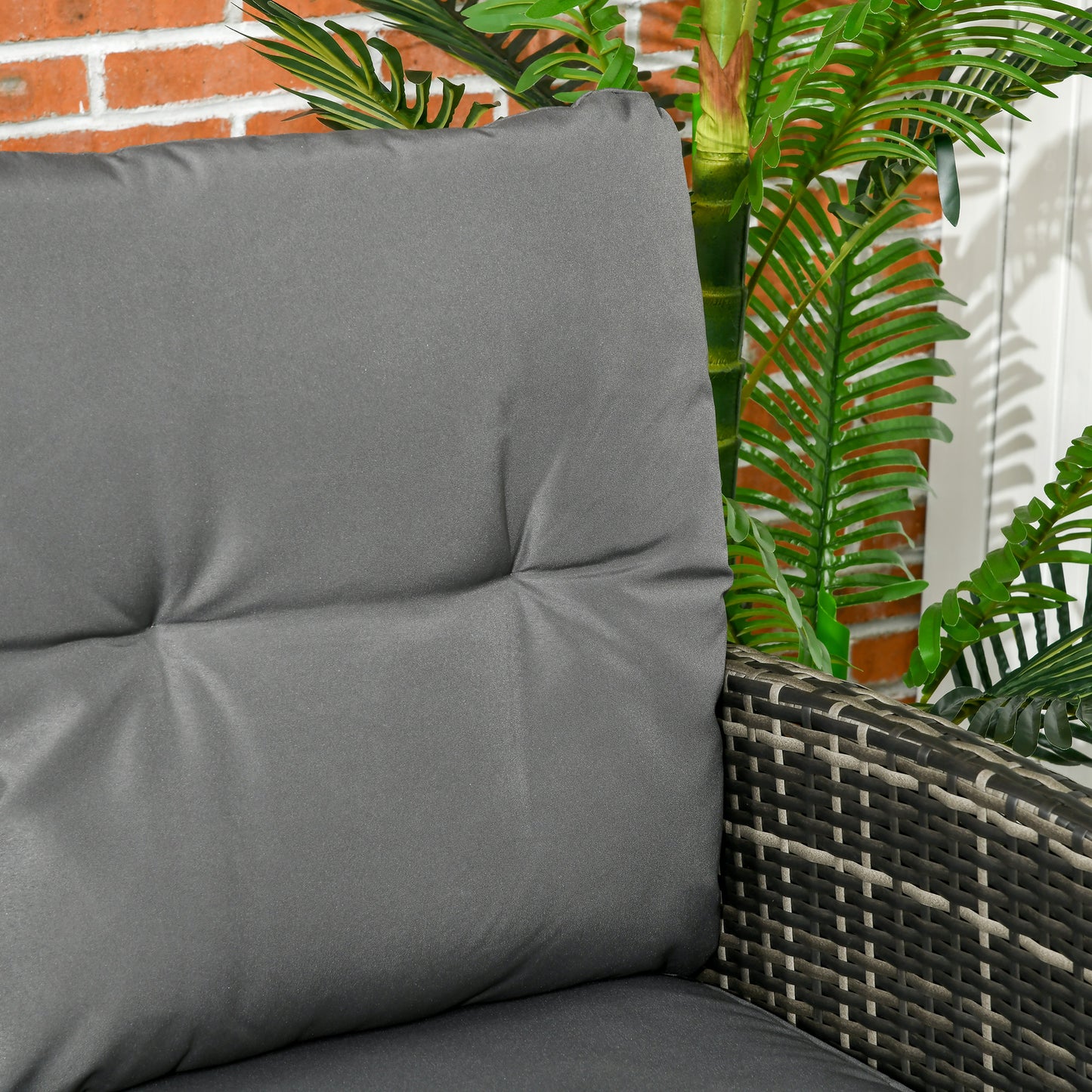 Outsunny 5 Seater Rattan Garden Furniture Set, 2 Armchairs, 3-seater Wicker Sofa, 2 Footstools Glass Table 6 Piece Patio Sofa Sets for Conservatory