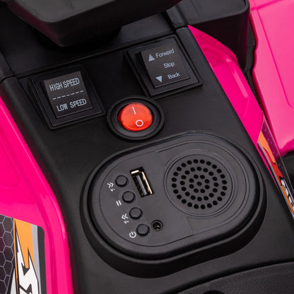 Kids 12V Quad Bike with Forward Reverse Functions, Ride On ATV with Music, LED Headlights, for Ages 3-5 Years - Pink