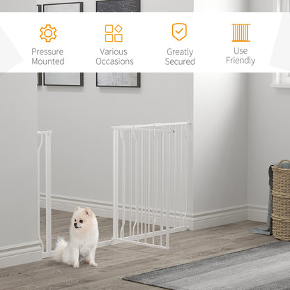 PawHut Dog Baby Gate Extra Wide Stairway Gate for Pet with Door, 76H x 75-145Wcm, White