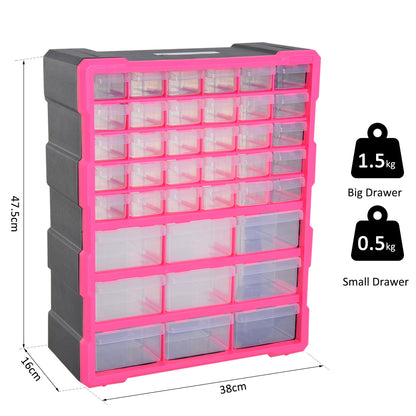 DURHAND 39 Drawer Storage Cabinets, 38Lx16Dx47.5H cm, Plastic-Rose Red
