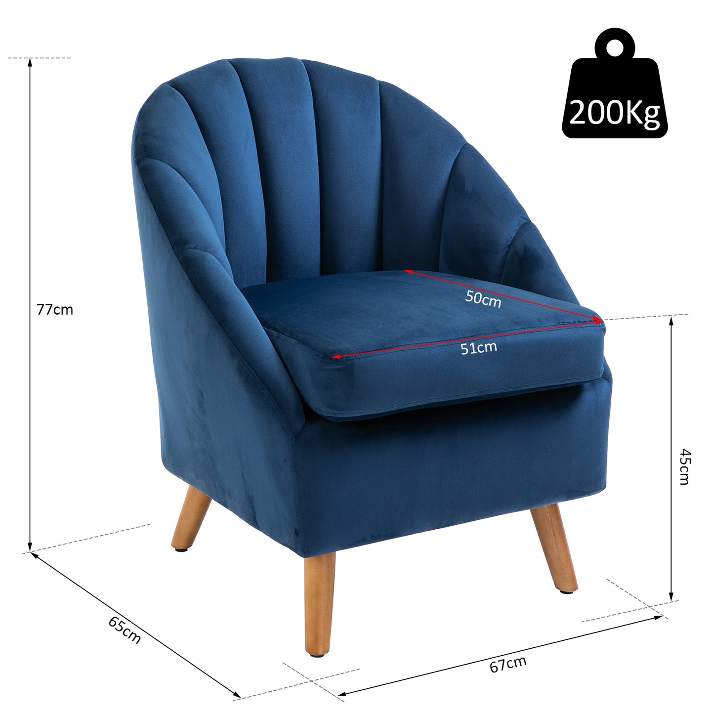 Accent Chair Velvet Fabric Single Sofa Armchair Home Living Room Solid Wood Leg Upholstered Side Armchair Blue