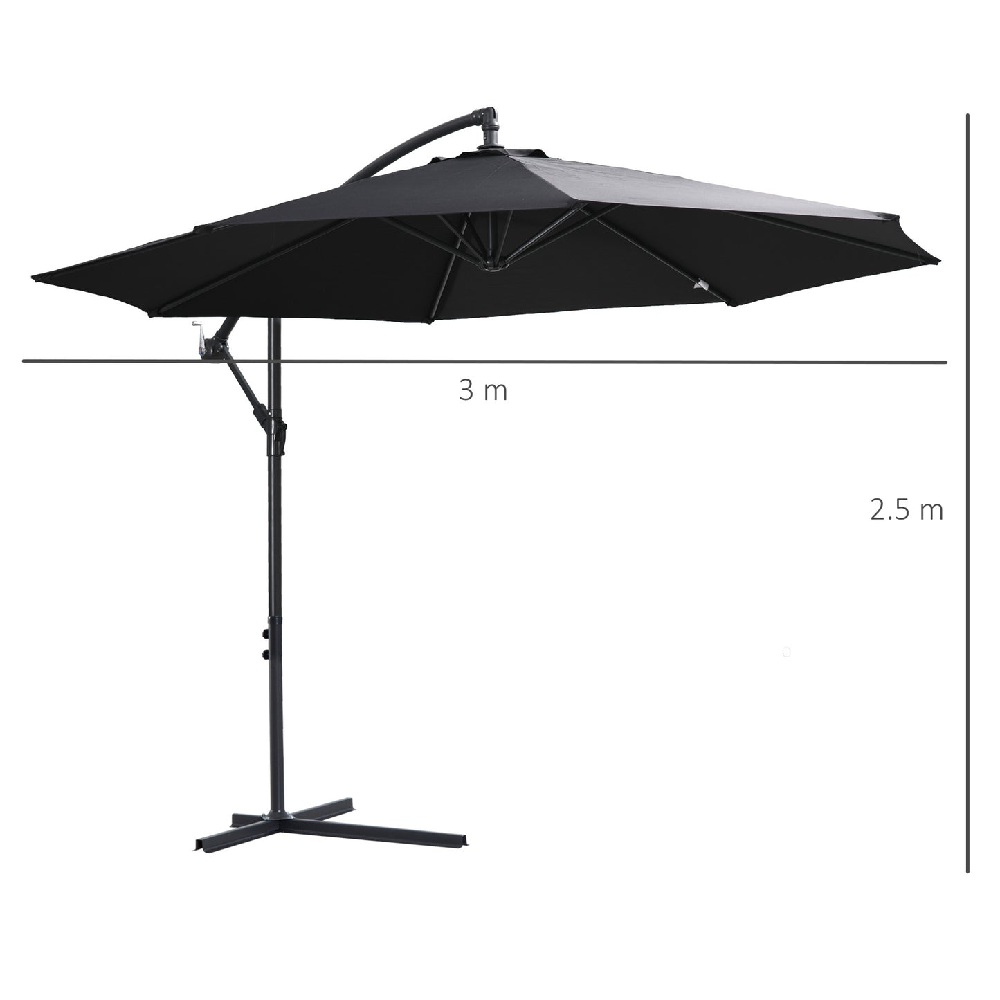 Outsunny Cantilever Umbrella Parasol Hanging Banana Steel Black 3M Patio